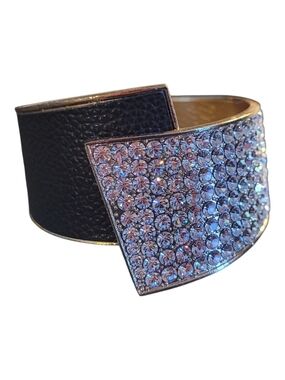 Crystal Pavé Black Leather Cuff Bracelet